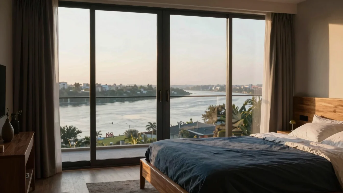 Architectural interior view of Evara apartment bedroom with soft